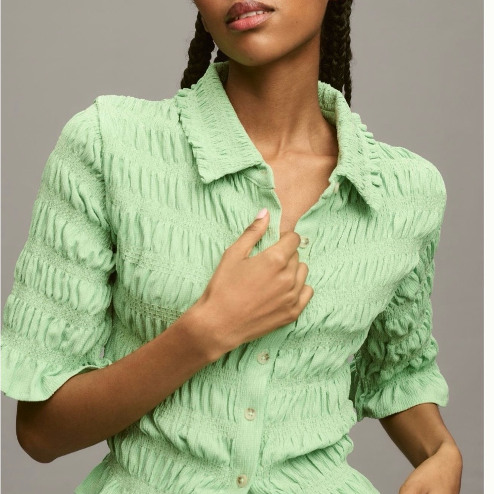 Anthropologie Mauve Mint Green Textured Blouse